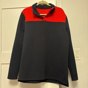 ZYIA Active Men's Quilted Red Canyon & Black Button Pullover Size Large